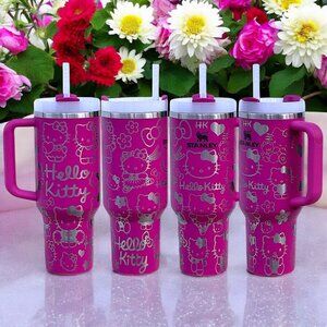 CUSTOM LASER ENGRAVED HK CUTE KITTY STANLEY 40oz FLOWSTATE QUENCHER - FUCHSIA